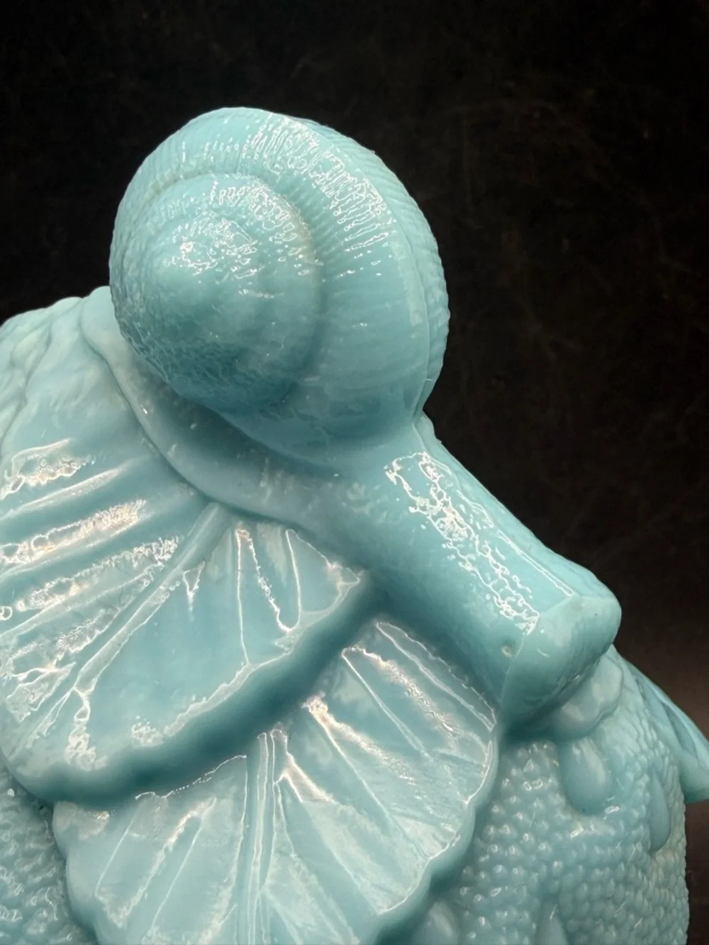 Portieux Blue Milk Glass Snail on Strawberry Lidded Dish Candy Bowl Trinket Box